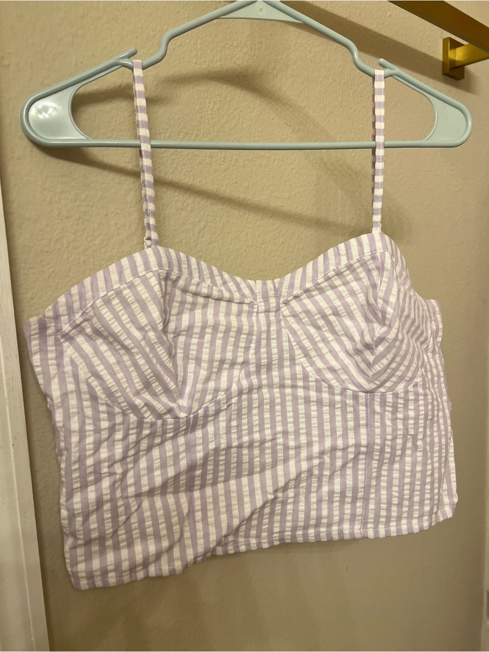 Versona Lavender & White Striped Cropped Bustier Tank